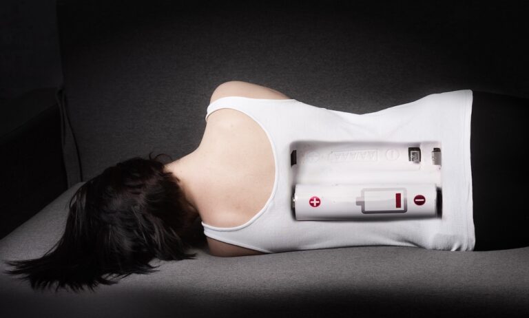 An example of a women with no energy, batteries are low